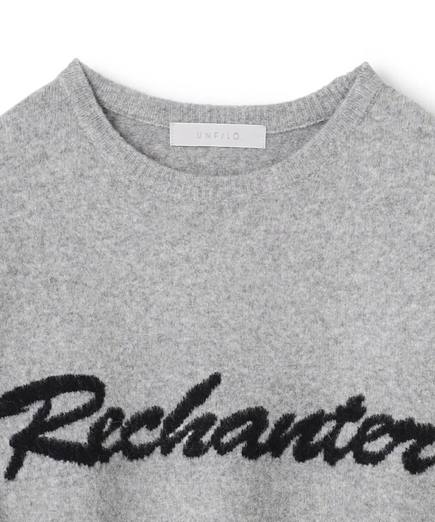 UNFILO ふわふわニット ロゴジャガード グレー×ブラックロゴ