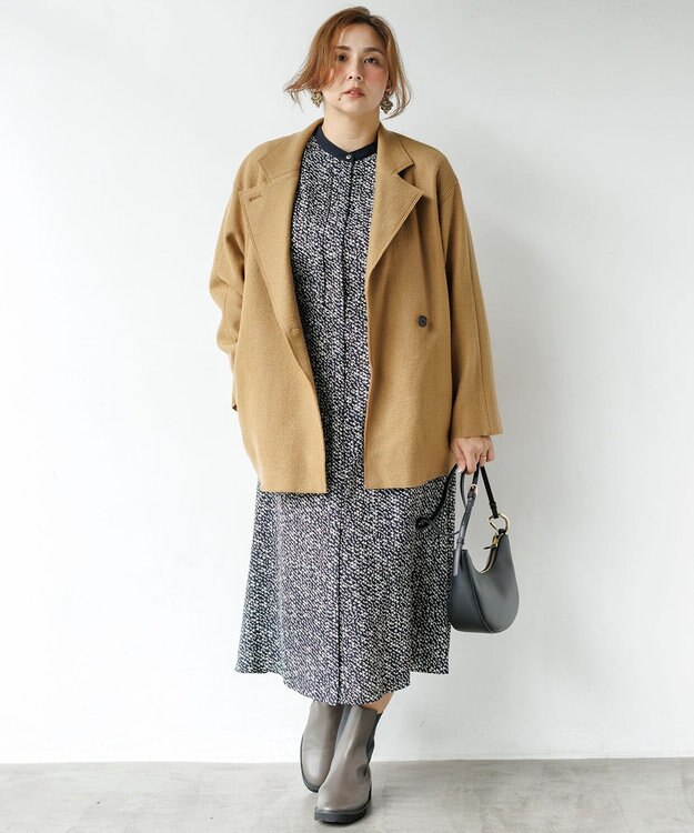 23区 L 【吸水速乾/UVケア/防シワ性】シャドージオメトリックプリント ワンピース ネイビー系