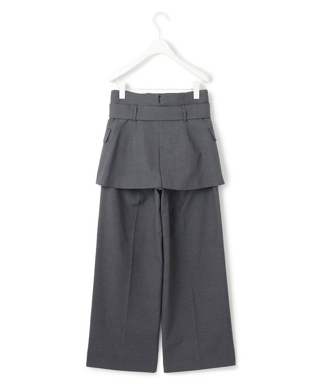 ICB 【接触冷感・UVケア・撥水・洗える】LooseWeave  スカートレイヤードワイドパンツ チャコール系