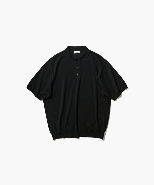 ATON COTTON WASHI KNIT | ハーフスリーブポロセーター - UNISEX BLACK