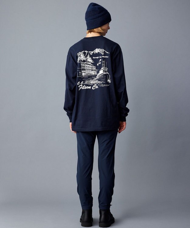 JOSEPH ABBOUD MOUNTAIN LONG SLEEVE FRONTIER GRAPPHIC T-SHIRT ネイビー ネイビー系