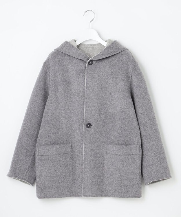 J.PRESS LADIES 【リバーシブル】ウールナイロン リバー フーデッドコート ライトグレー系