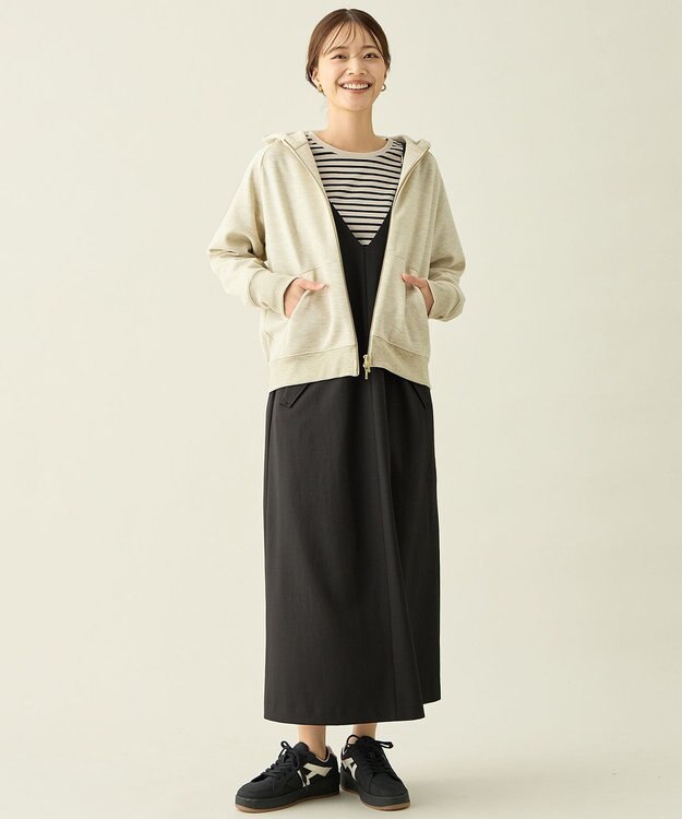 ANY L ラメダンボールダブルジップパーカー オートミール