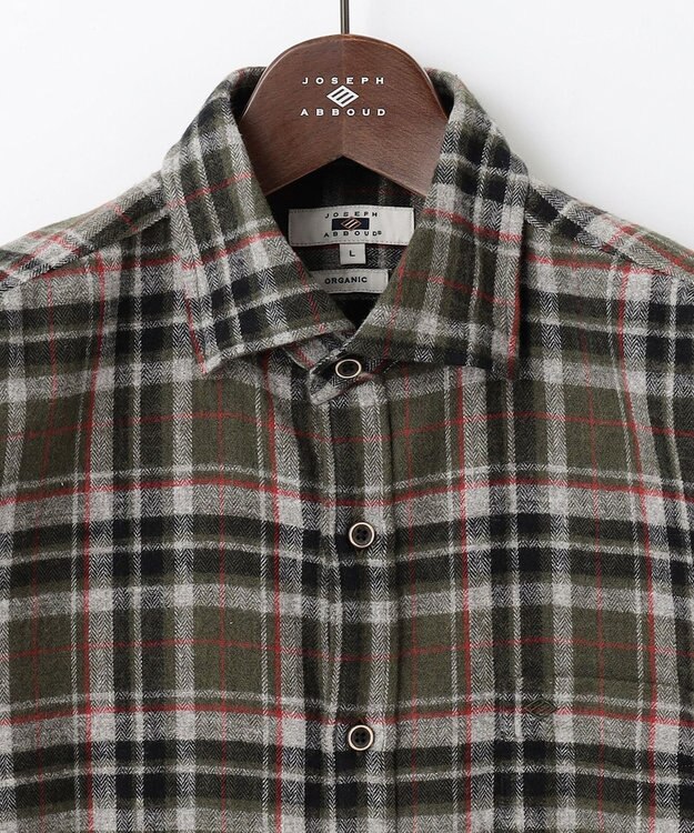 JOSEPH ABBOUD 【キングサイズ・柔らかな肌触り/暖かい】 ラフィーコットンフランネルシャツ カーキ系4