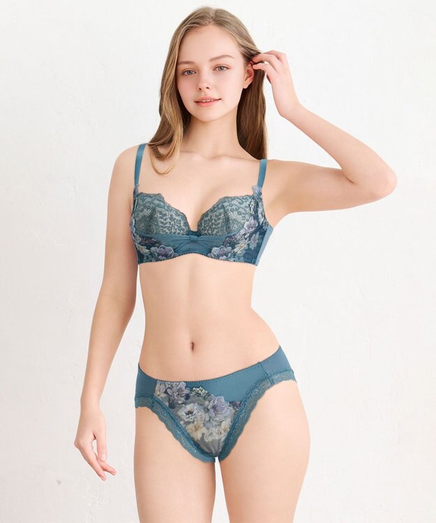 WACOAL ブラジャー 【リボンブラ 脇すっきり】 脇高設計 着やせシルエット 動いても谷間キープ Gカップまで対応 大きいサイズ レディース BXB443 /ワコール グレイッシュブルー