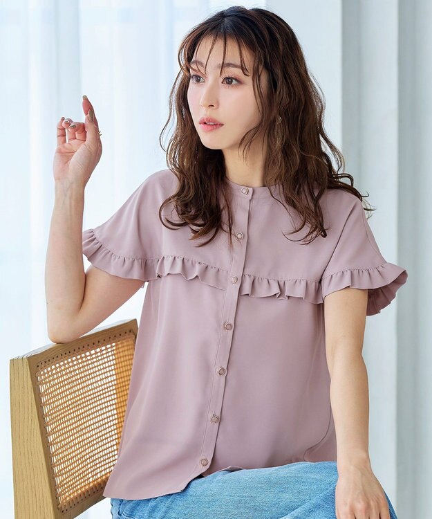 Tiaclasse L 【洗える】ケープ風フリルスリーブブラウス ピンク