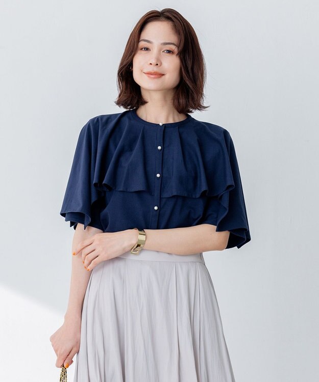 組曲 【洗える】ブラウスライクジャージーポンチョライク カットソー ネイビー系