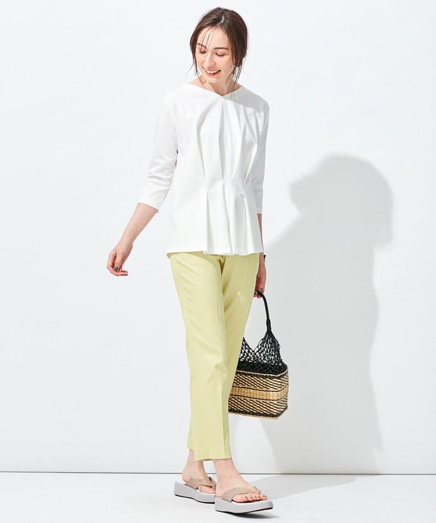 自由区 L 【放湿性/保湿性】イージートップス タックディテール カットソー アイボリー系