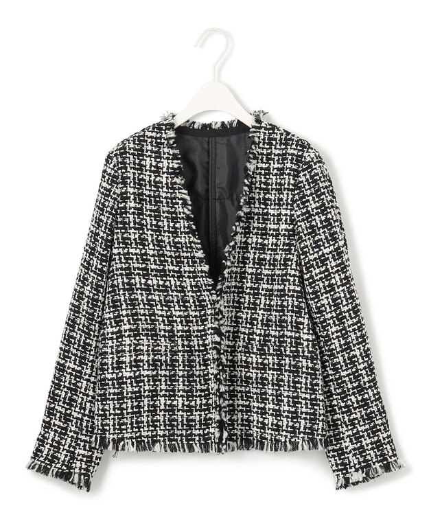 ICB 【CLASSY.1月号掲載】ルレックスツイード ノーカラージャケット ブラック×オフホワイト系