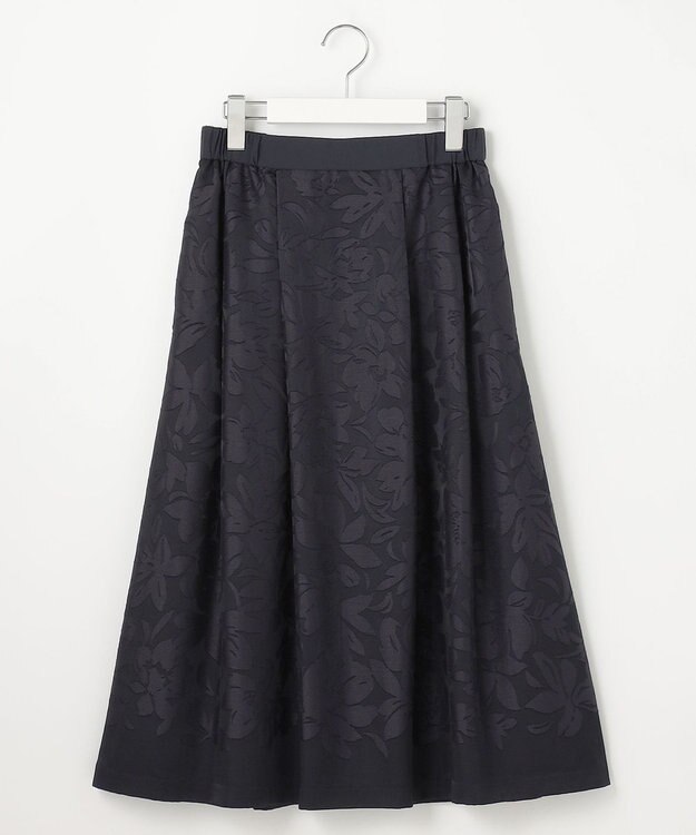 自由区 L 【セットアップ対応・洗える】フラワーオパールタックフレア スカート ネイビー