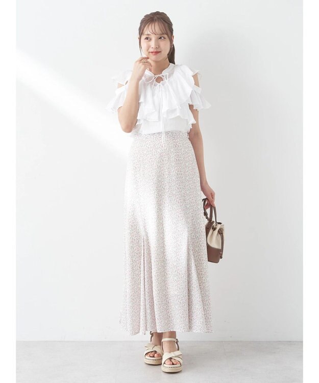 earth music&ecology 揺れる小花柄裾フレアスカート Pink