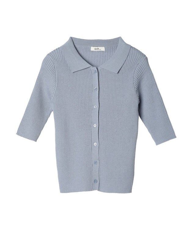 earth music&ecology リブコンパクトカーディガン Blue