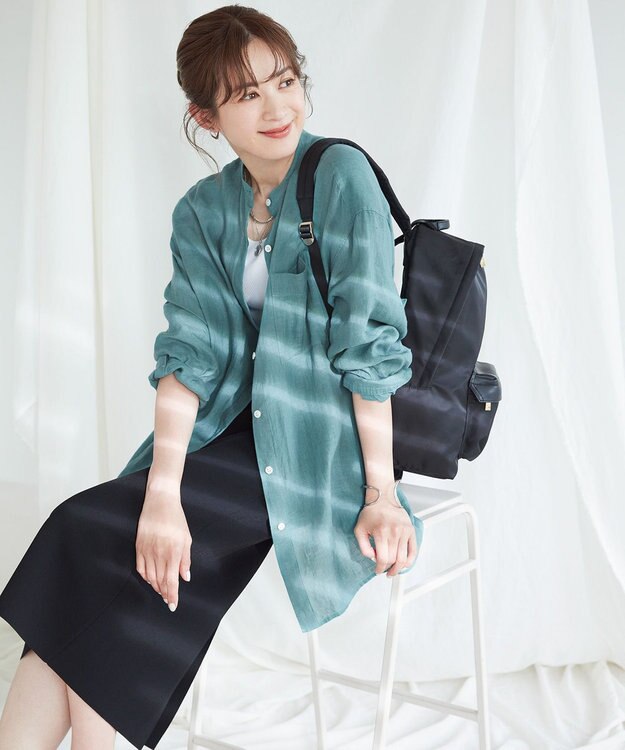 23区 【WEB限定カラーあり/洗える】LIBECO バンドカラー ビッグシルエット シャツ 【WEB限定】ピーコックグリーン系