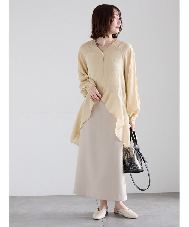 Te chichi 【雑誌掲載アイテム】ダブルクロスイージーナロースカート ベージュ