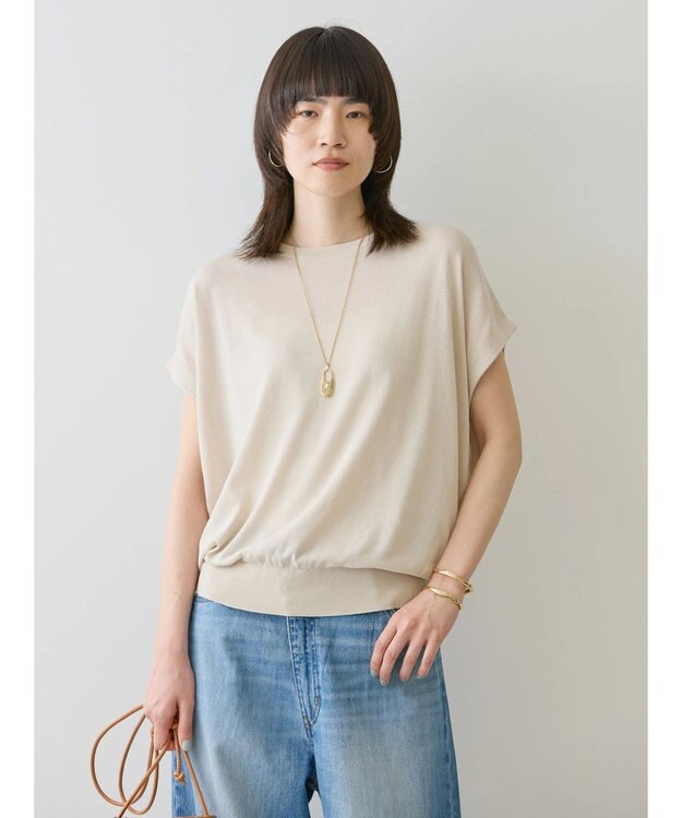 AMERICAN HOLIC 接触冷感フレンチスリーブニットプルオーバー Gray Beige