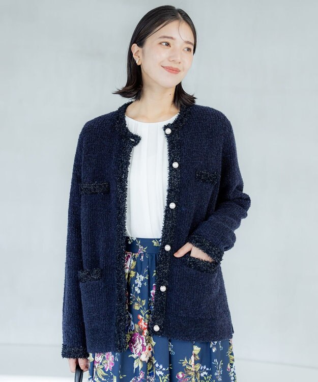 組曲 ツイードニット ジャケット ネイビー系
