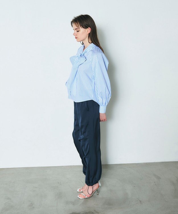 GRACE CONTINENTAL ボウタイギャザートップ ストライプ