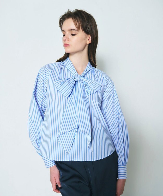 GRACE CONTINENTAL ボウタイギャザートップ ストライプ