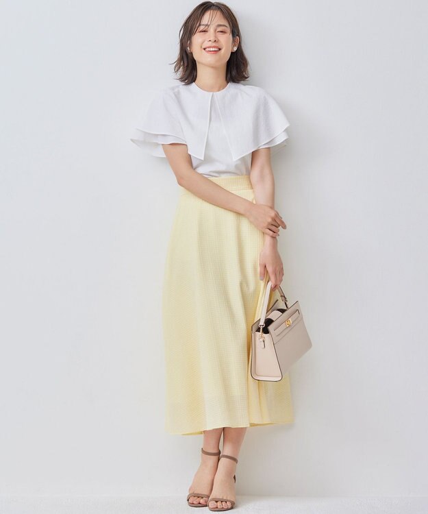 組曲 L サッカーストレッチ 襟付きブラウス アイボリー系