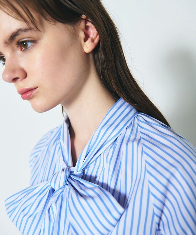 GRACE CONTINENTAL ボウタイギャザートップ ストライプ