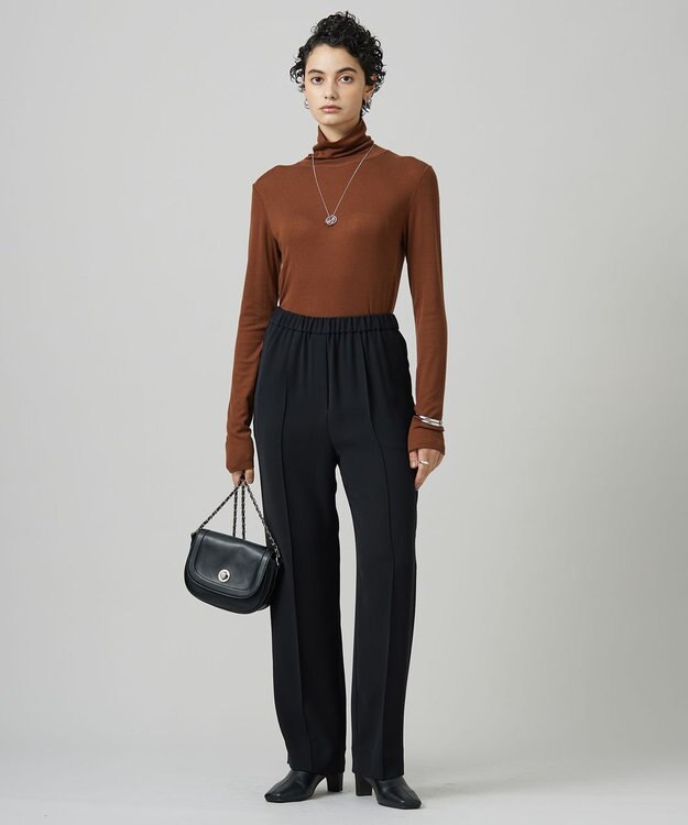 ICB 【洗える】リヨセルカシミヤスムース ハイネックカットソー コーヒー系