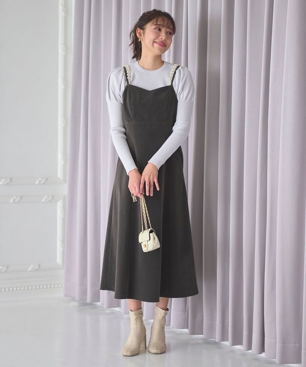 Feroux 【洗える】パフスリーブラメ ニット スカイブルー系