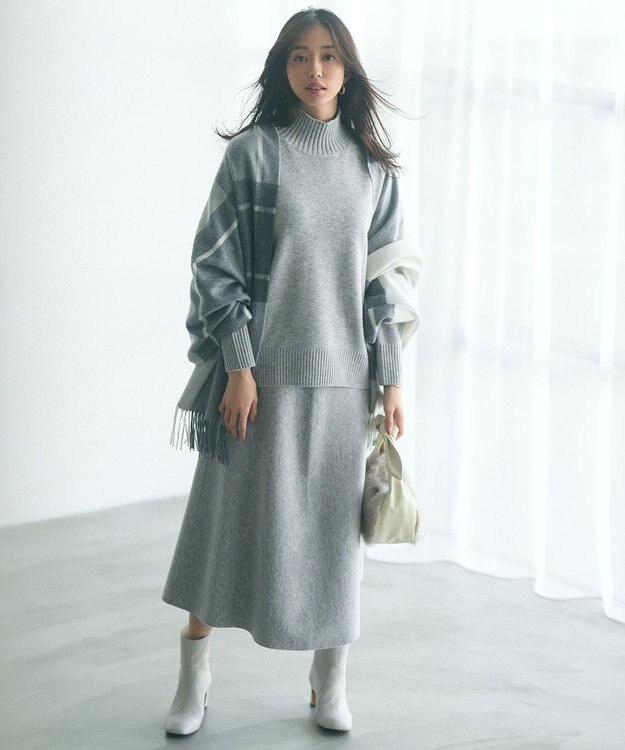 23区 【洗える】ウールカシミヤ ハイネック ニット ライトグレー系