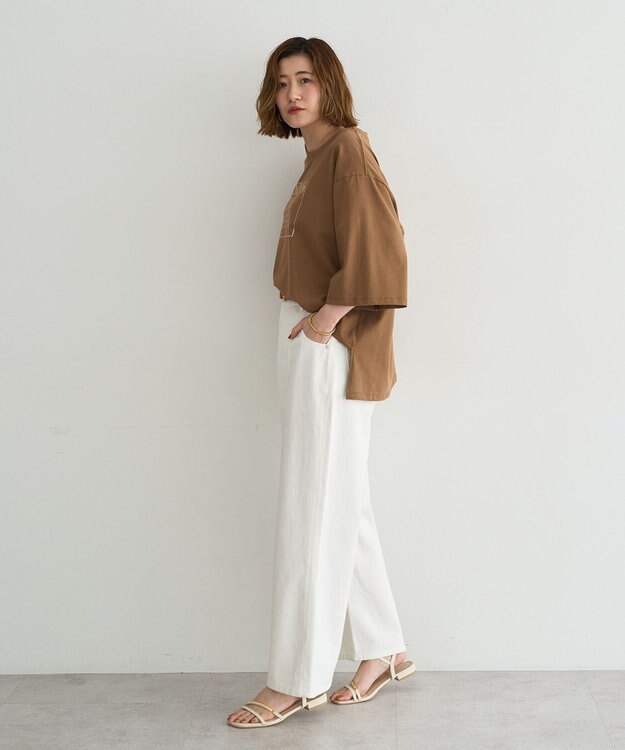 YECCA VECCA 【UVカット】ワイドスリーブ箔プリントTee Dark Beige