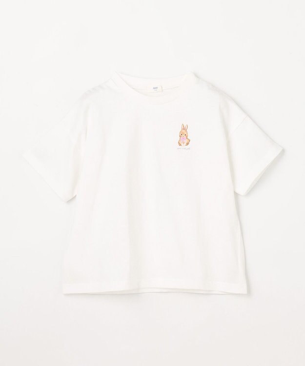 ANY KIDS 【綿100%】バックプリント オーバーサイズTシャツ オフホワイト×ウサギ