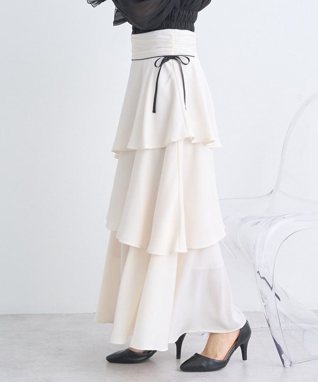 earth music&ecology サイドリボンティアードスカート Ivory
