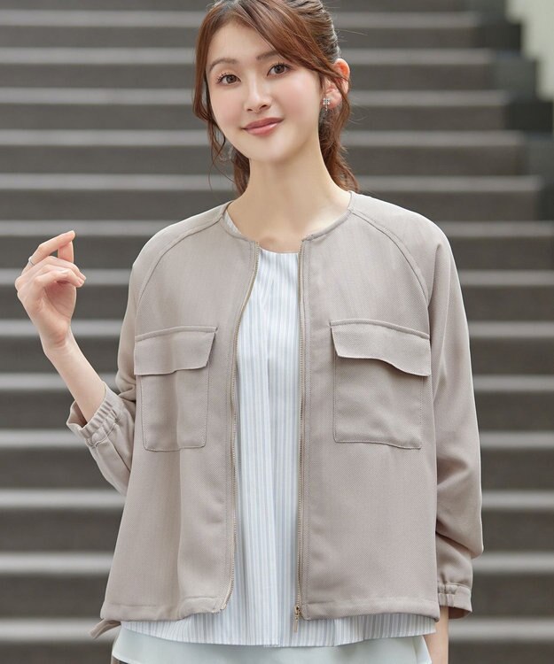 Tiaclasse メッシュジャガードノーカラーブルゾン ベージュ