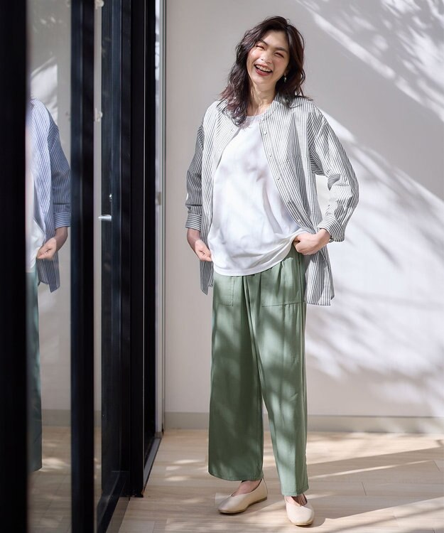 ANY L 【洗濯機可能/接触冷感/UVケア/イージーケア】清涼リラックスパンツ グリーン