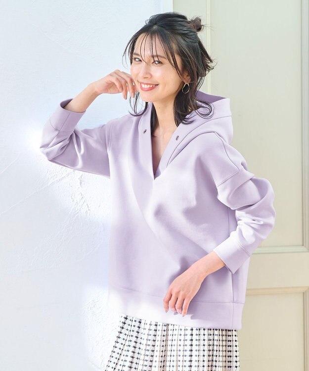 ANY 【洗える】ライトウエイト スリットネックパーカー ラベンダー