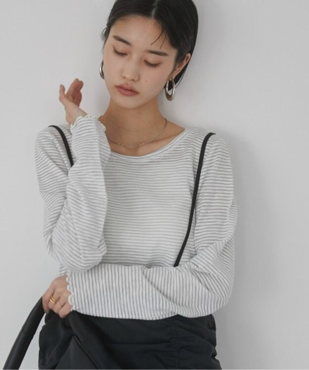 WEGO 【ANGIE VINTAGE】シアーボーダーバックオープントップス グレーボーダー