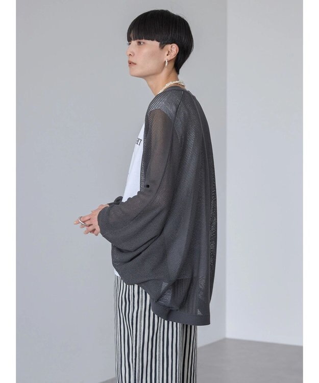 AMERICAN HOLIC ニュアンスメッシュニットカーディガン Charcoal Gray