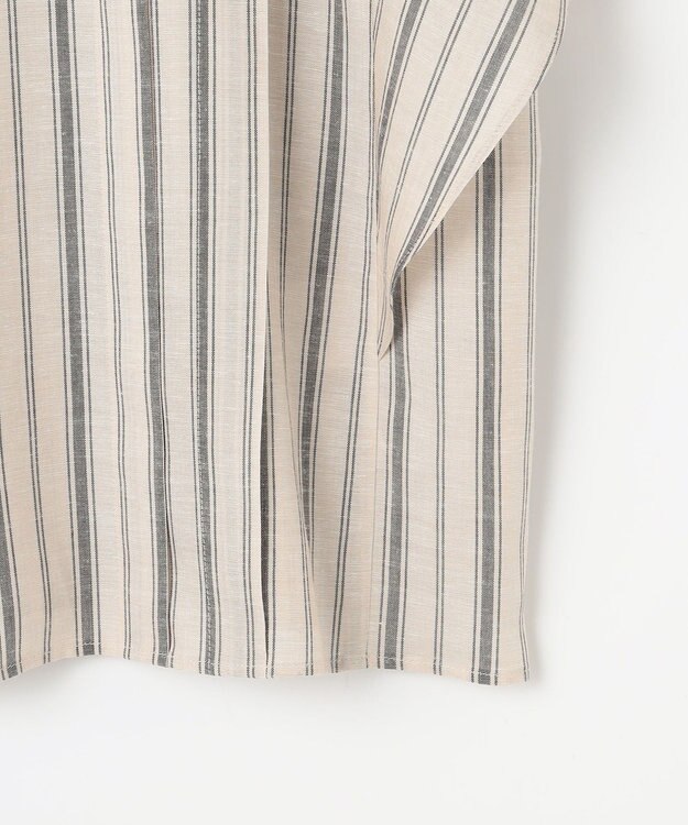 自由区 L 【接触冷感・吸水速乾・洗える】ナチュラルリネンフレア袖 シャツ ベージュ×スレート