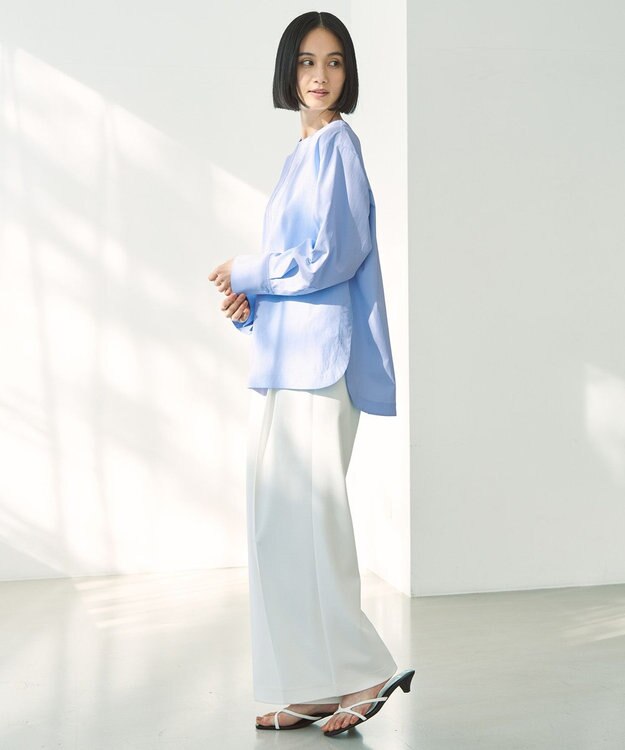 UNFILO ノーカラーコンフォートシャツ サックス