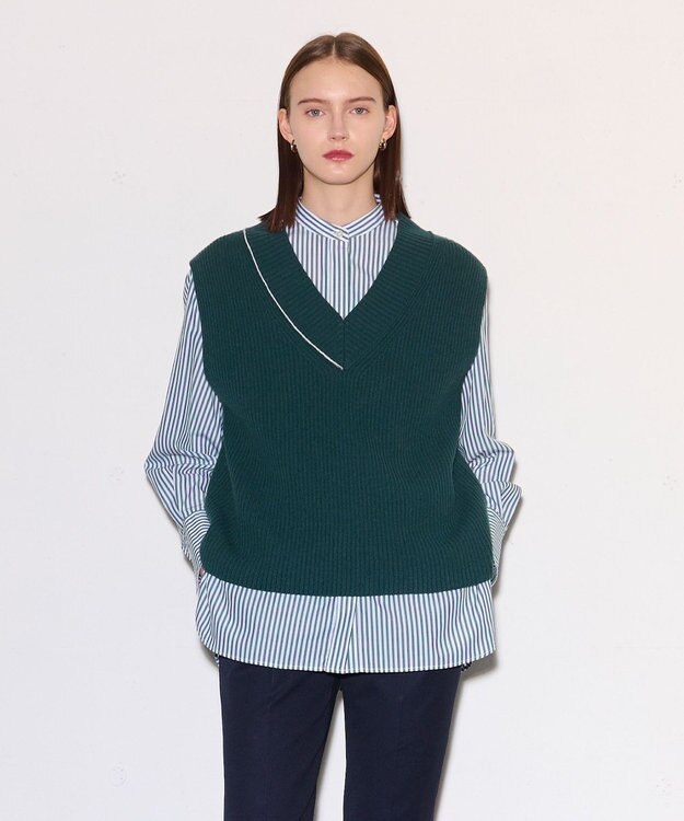 JOSEPH ポプリンシャツ×ニットベスト Dark Teal