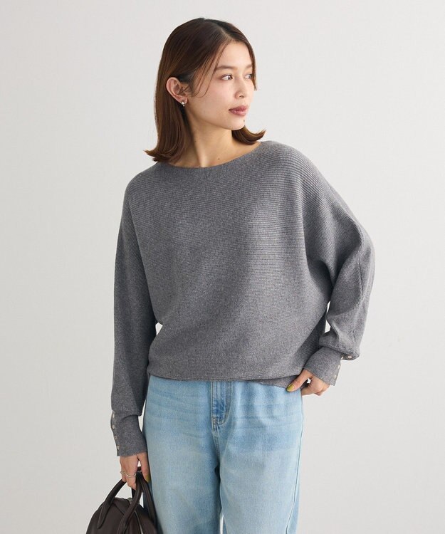 Green Parks もちやわ袖釦ドルマンニットプルオーバー Gray Mixture