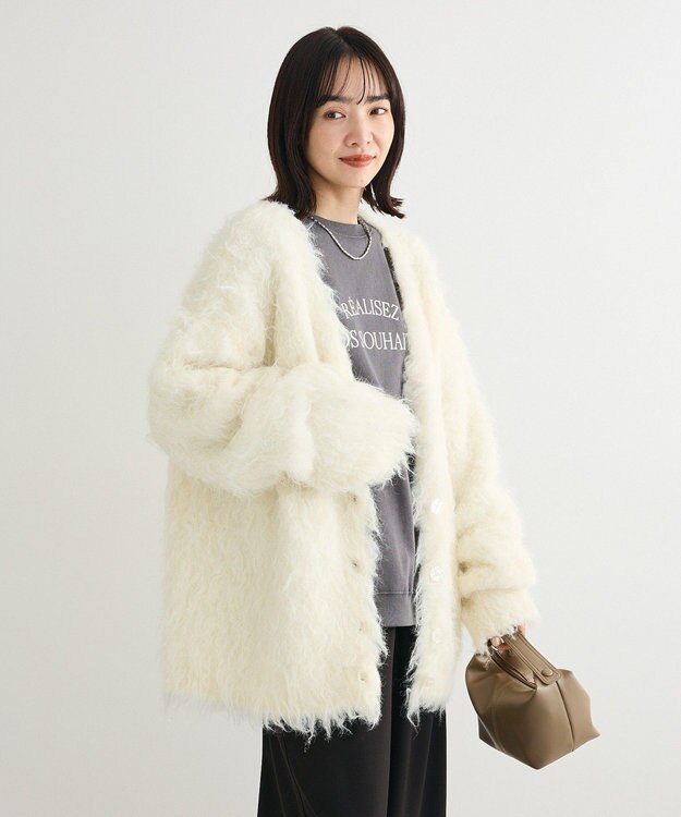 Green Parks ・ｓｗｉｎｇ　ｂｙ　２ｗａｙロング起毛カーディガ Ivory