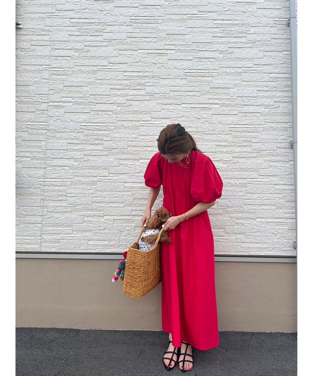 Green Parks ボリューム袖ロングワンピース Red