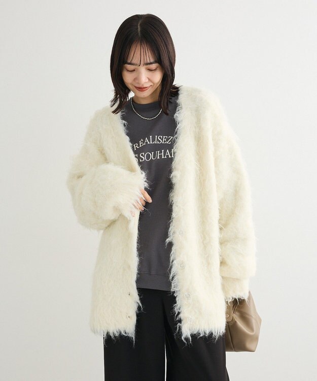 Green Parks ・ｓｗｉｎｇ　ｂｙ　２ｗａｙロング起毛カーディガ Ivory