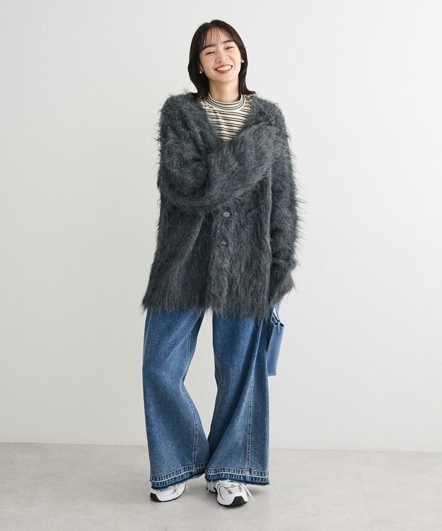 Green Parks ・ｓｗｉｎｇ　ｂｙ　２ｗａｙロング起毛カーディガ Charcoal Gray