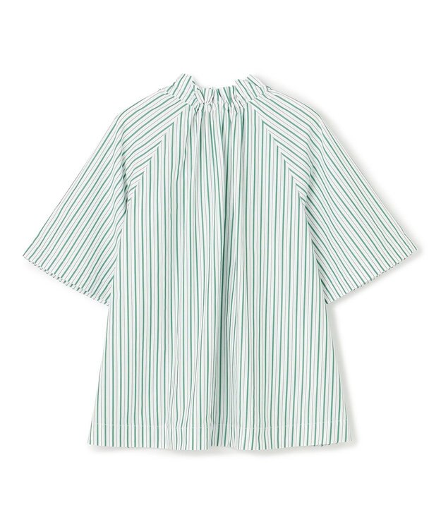 UNFILO フリルネック ブラウス グリーンストライプ