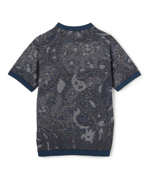 JOSEPH HOMME オリエンタルブラインドジャガード　クルーネック半袖ニットTEE ネイビー系