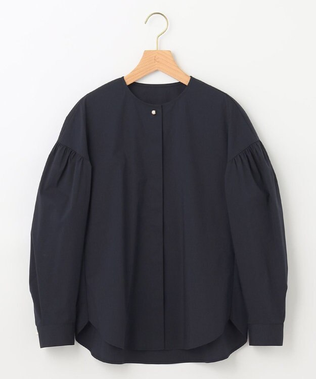 組曲 【洗える】C/Nyブロードノーカラー シャツ ネイビー系