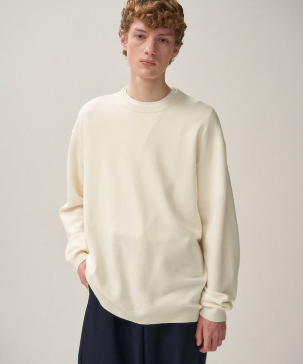 ATON FINE WOOL MELTON | クルーネックセーター - UNISEX OFF WHITE
