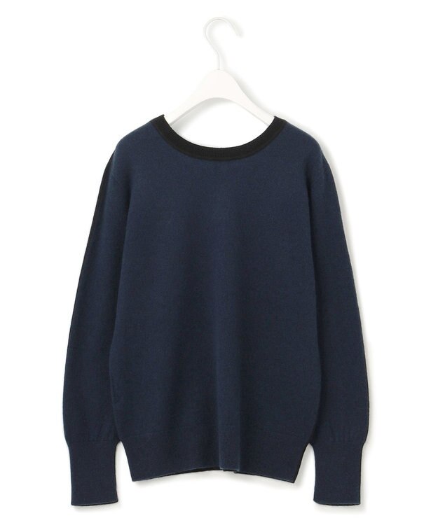 ICB 【CLASSY.1月号掲載・前後着用可能】ピュアカシミヤ バイカラーニット ブラック×ネイビー系