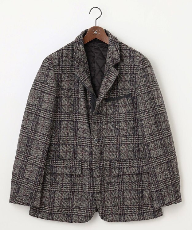 JOSEPH ABBOUD 【イタリア素材/軽量/中綿キルト裏地】スライバーチェックジャージー ジャケット グレー系4