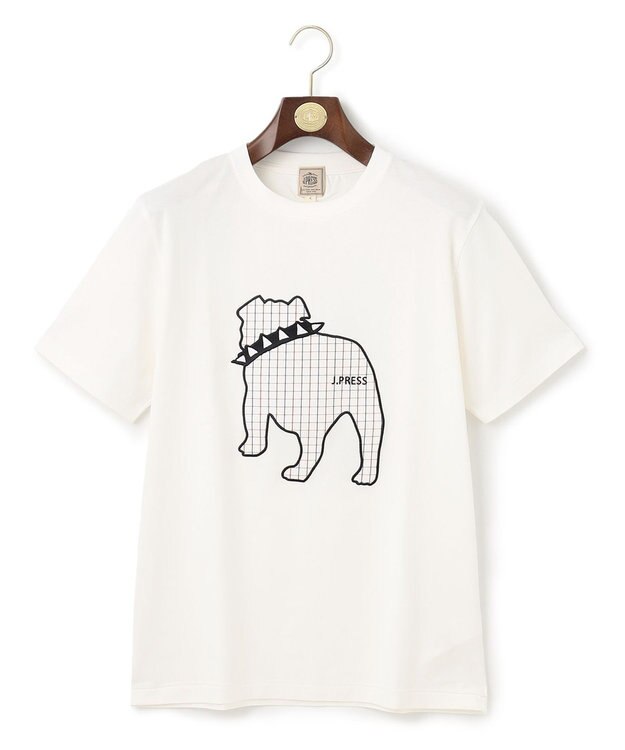 J.PRESS MEN 【UNISEX】ファブリックワッペンブルドックTシャツ ホワイト系